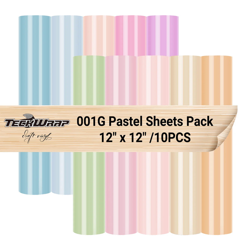001G Glossy Pastel Sheets Pack 10 PCS - TeckWrap Permanent Adhesive Vinyl